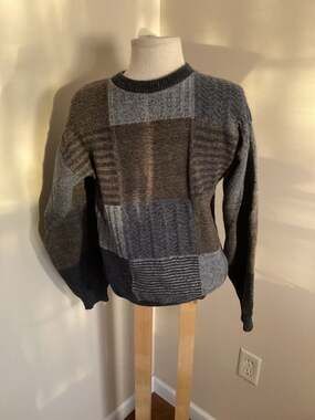 Vintage Bill Blass Menswear Hand Framed Patchwork Knit Crewneck Sweater Size M